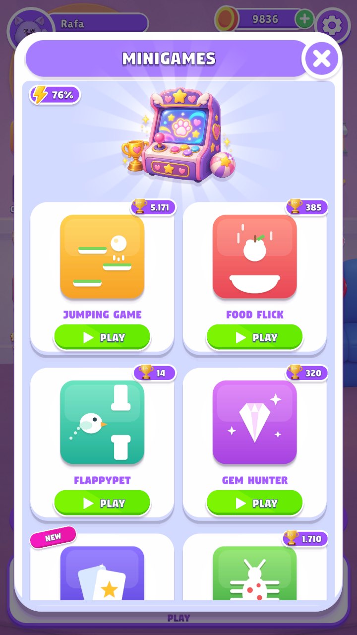 The minigames list